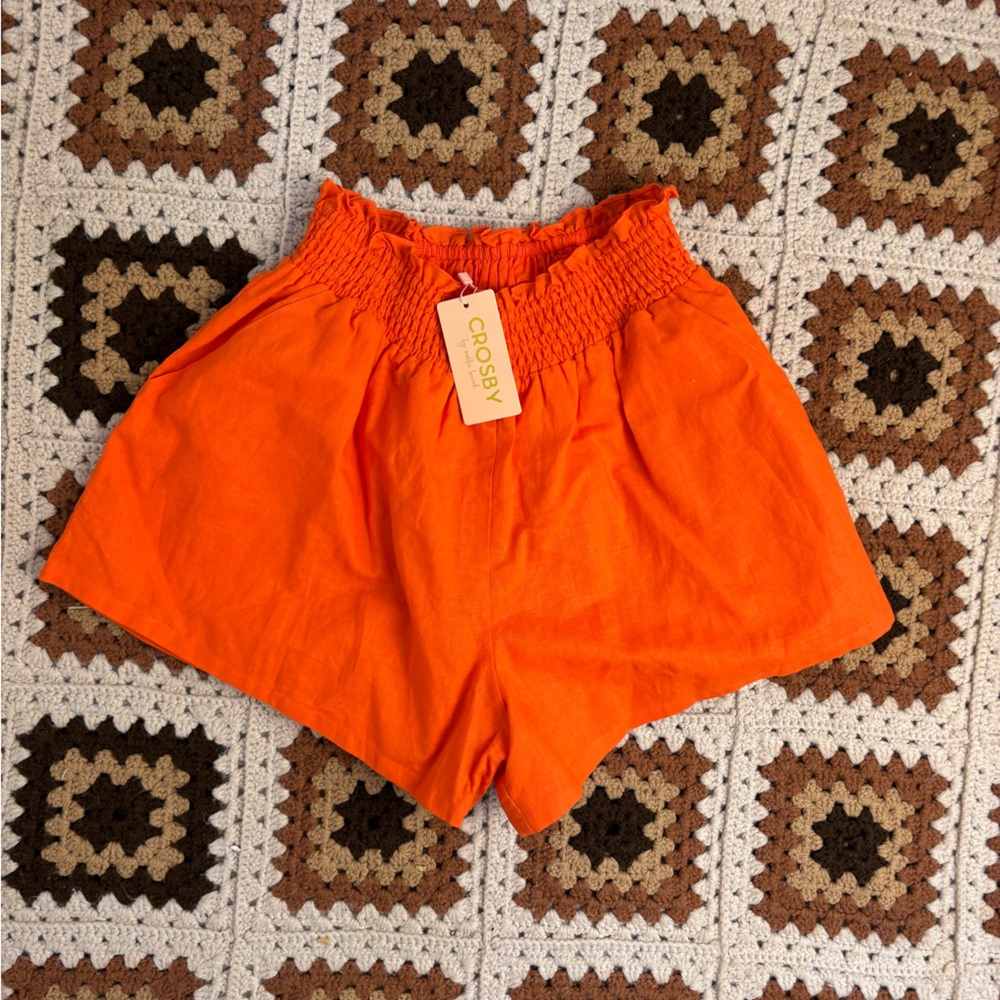 NWT Crosby by Mollie Burch Camden Linen Cotton Shorts Lobster Orange Small